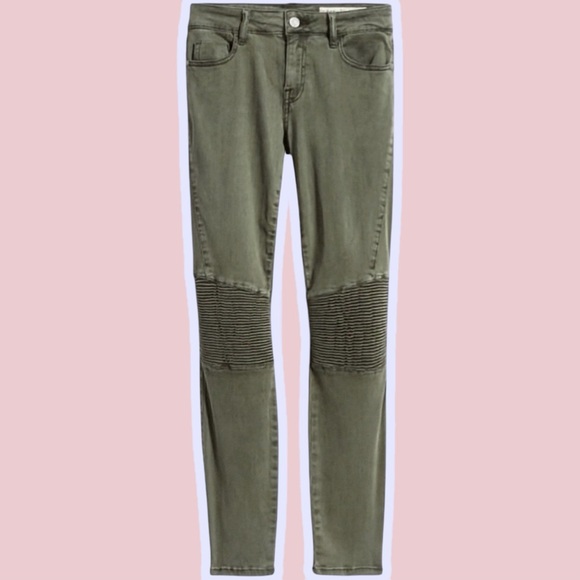 Pistola ‘Audrey’ Moto Style Ribbed-Knee Skinny Jeans in “Eden” Olive Green Sz 27 - Picture 1 of 14